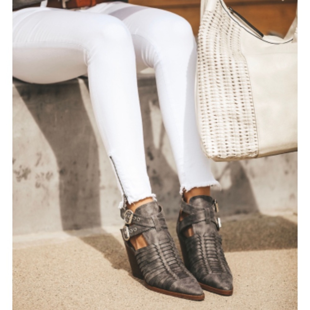 Slate Pointed Double Buckle Bootie